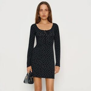 Reformation Black Polka Dot Long Sleeve Dress